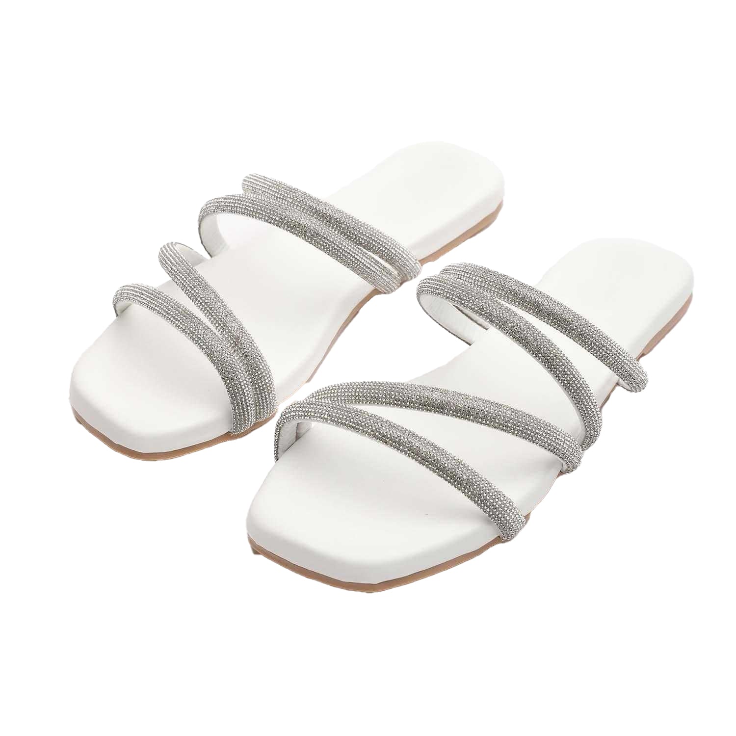 White - Side - No Doubt Womens-Ladies Diamante Strappy Sandals