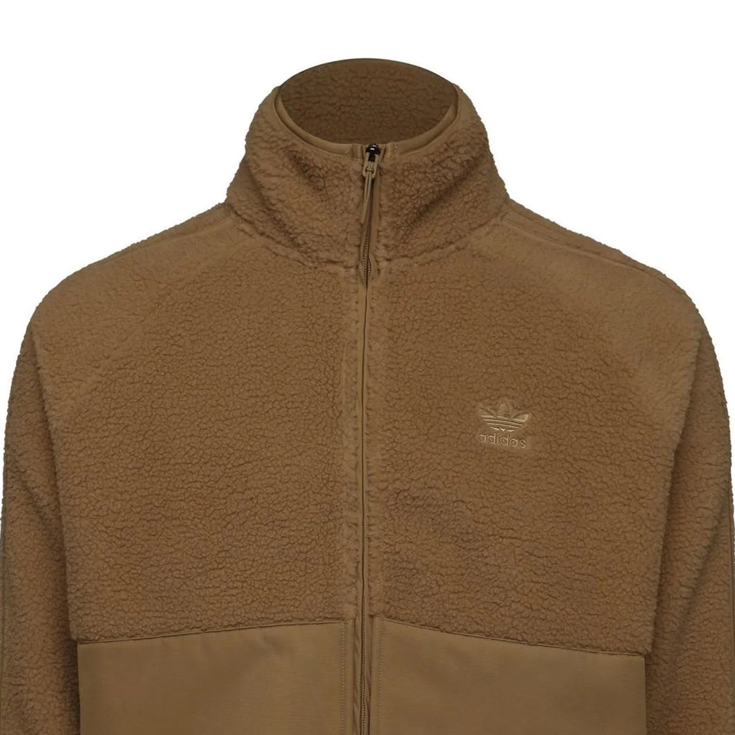 Khaki - Side - Adidas Mens Originals Polar Fleece High Collar Raglan Fleece Jacket