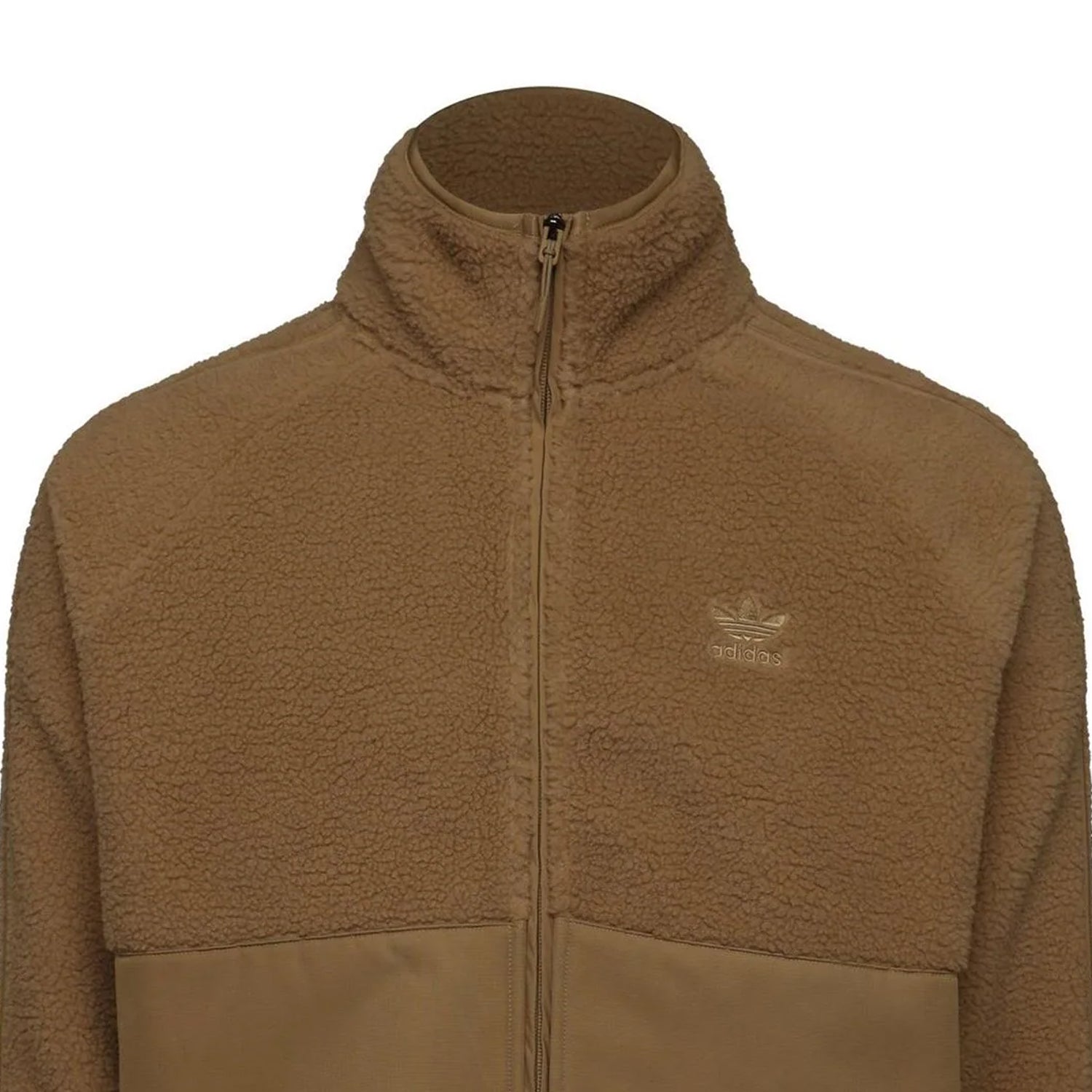 Khaki - Side - Adidas Mens Originals Polar Fleece High Collar Raglan Fleece Jacket