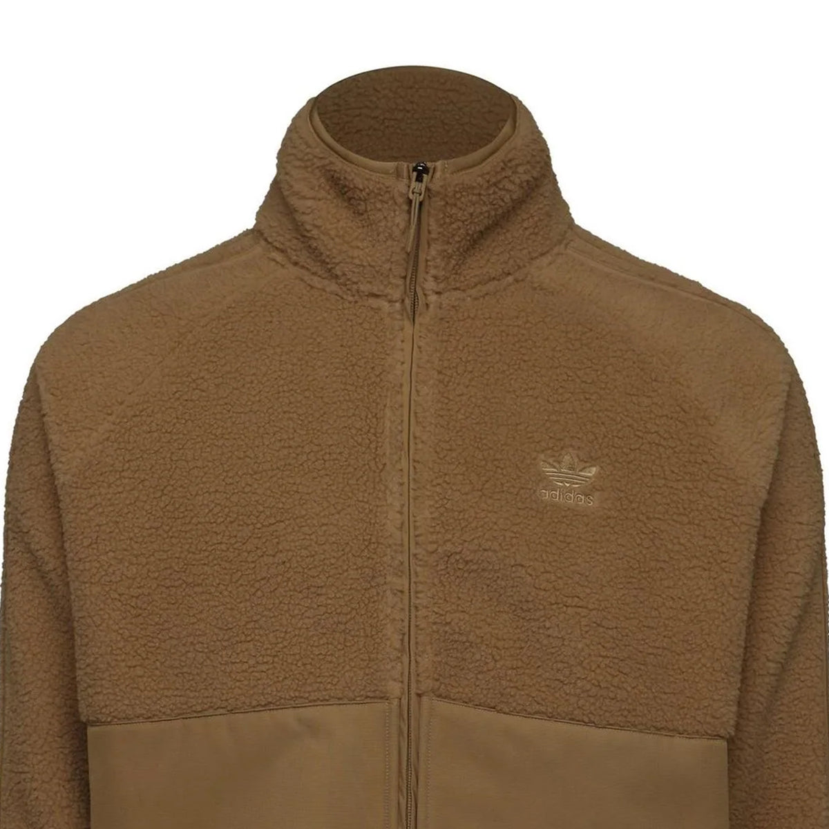 Khaki - Side - Adidas Mens Originals Polar Fleece High Collar Raglan Fleece Jacket