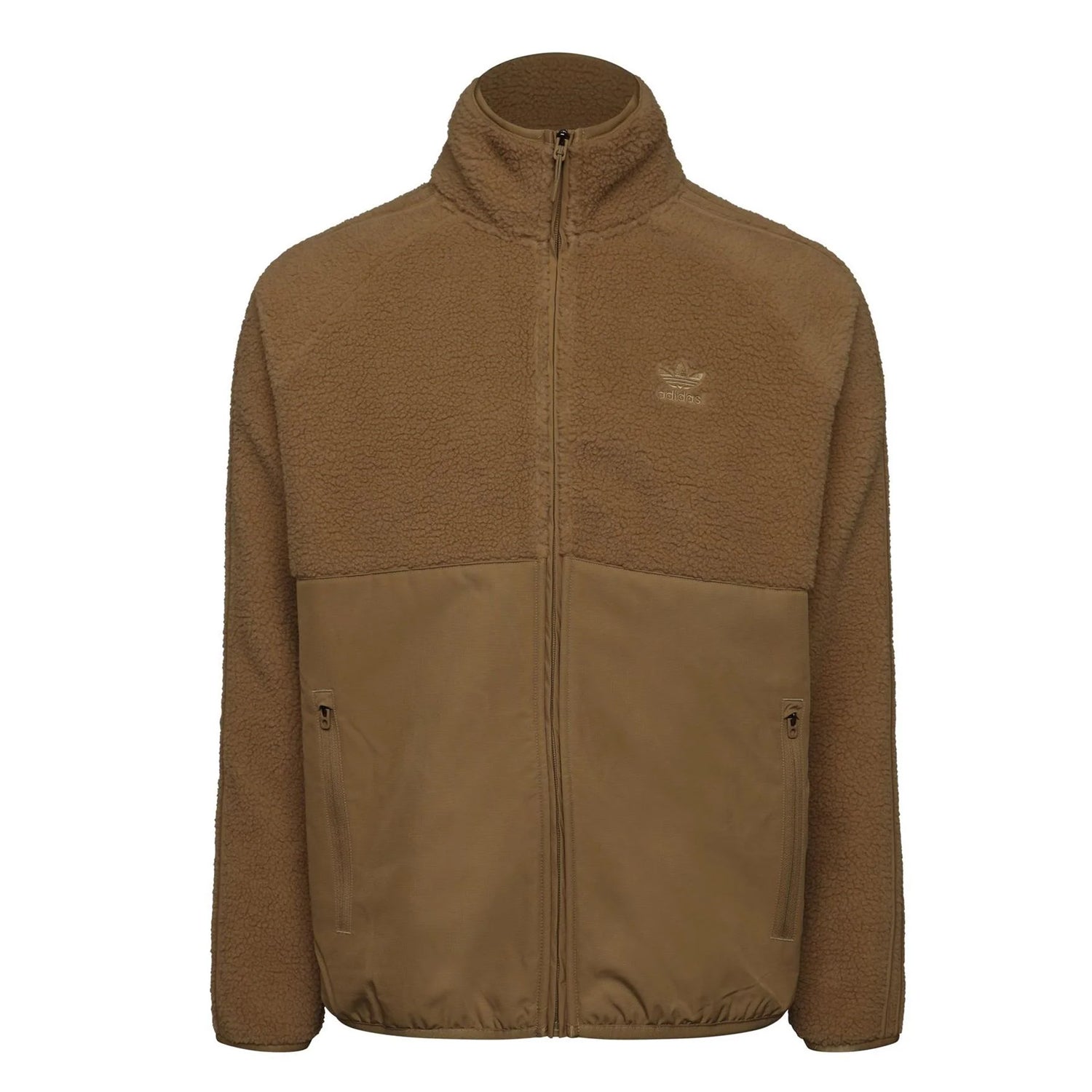 Khaki - Front - Adidas Mens Originals Polar Fleece High Collar Raglan Fleece Jacket