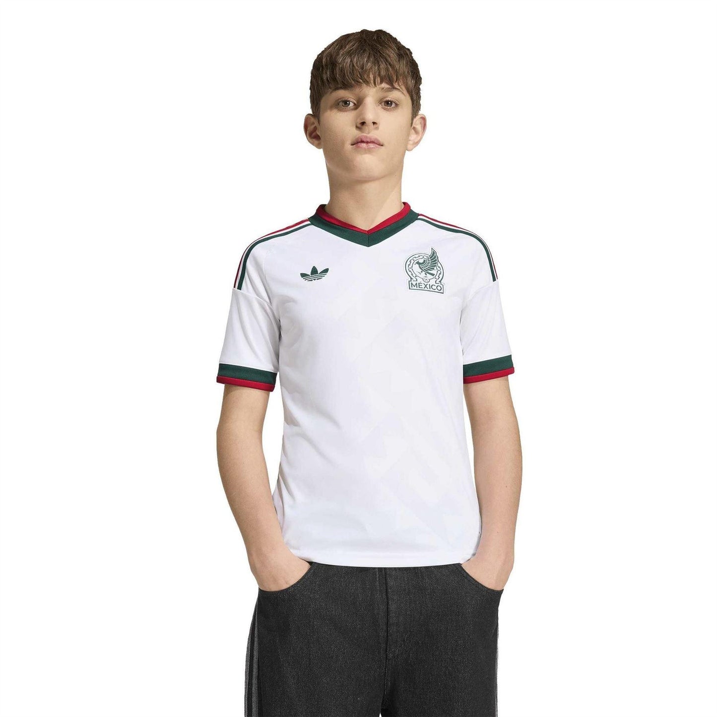 White-Green - Side - Adidas Childrens-Kids World Cup 2026 Mexico Away Shirt