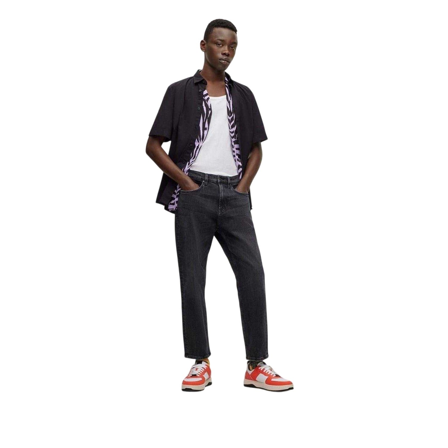 Black - Lifestyle - Hugo Mens Ebor Short-Sleeved Shirt