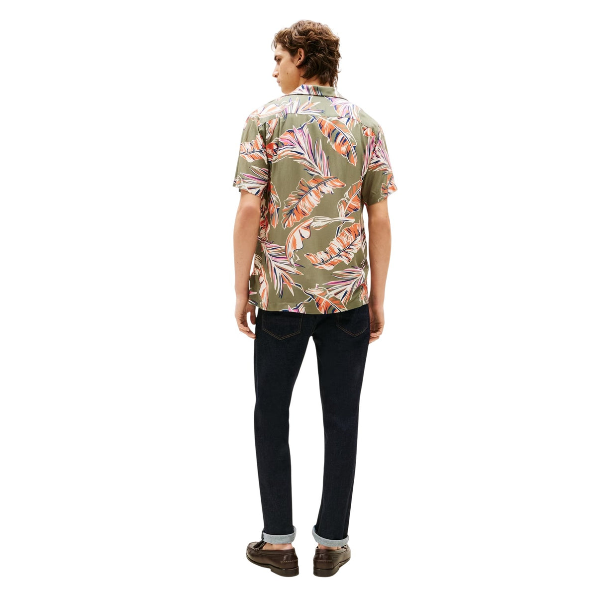 Battle Green - Back - Tommy Hilfiger Mens Tropical Regular Short-Sleeved Shirt