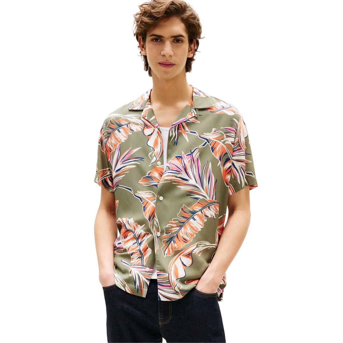 Battle Green - Side - Tommy Hilfiger Mens Tropical Regular Short-Sleeved Shirt