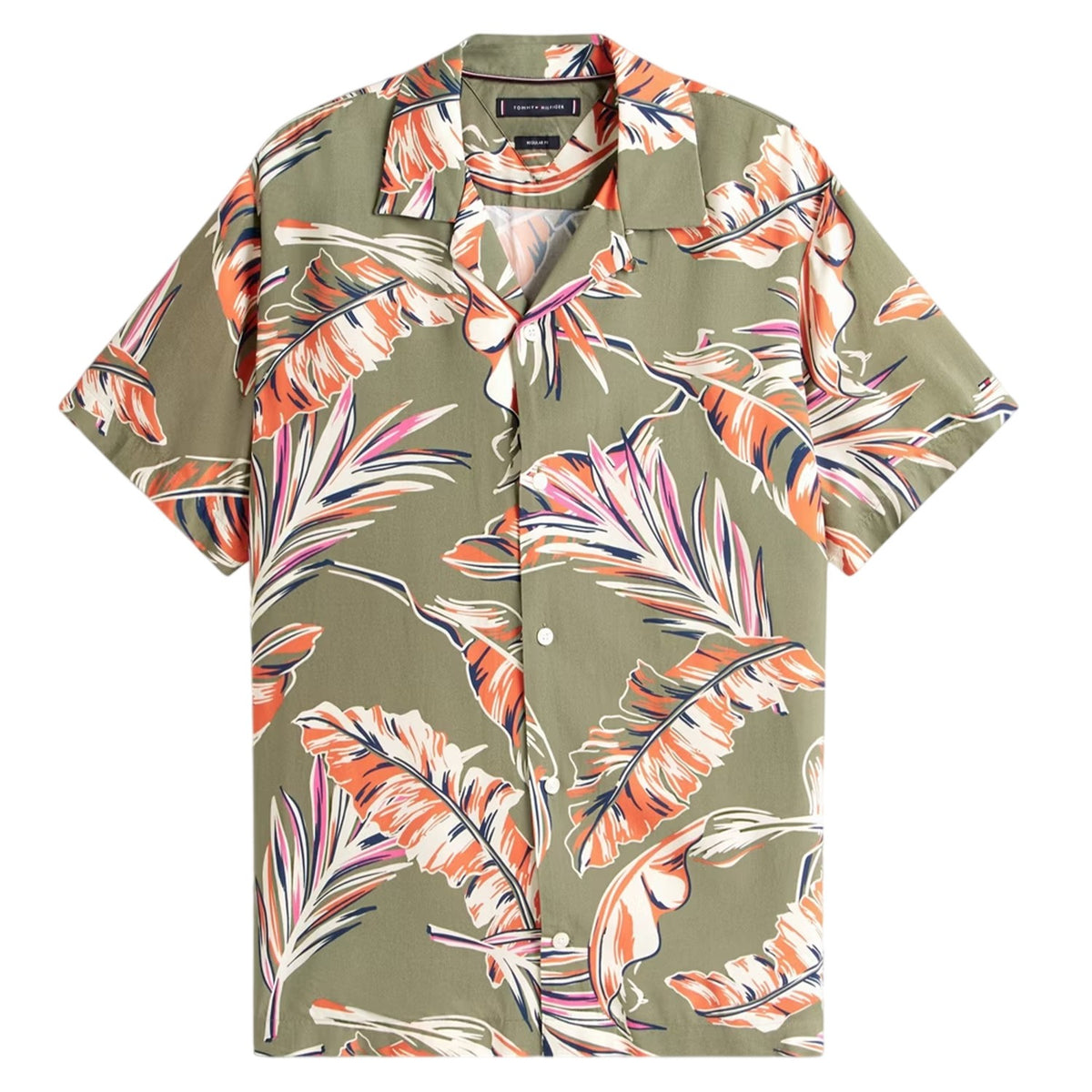 Battle Green - Front - Tommy Hilfiger Mens Tropical Regular Short-Sleeved Shirt