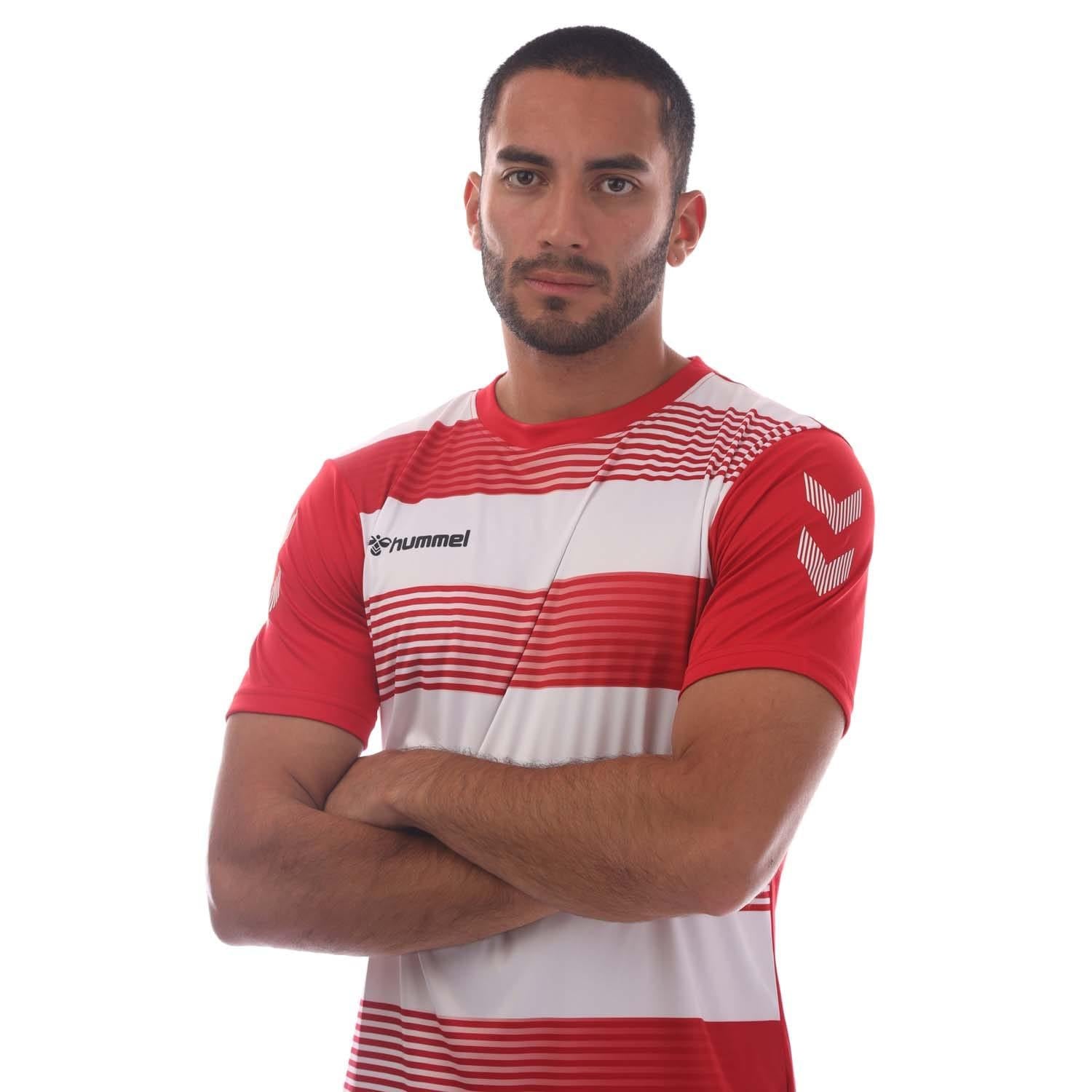 Red-White - Side - Hummel Mens Hooped T-Shirt