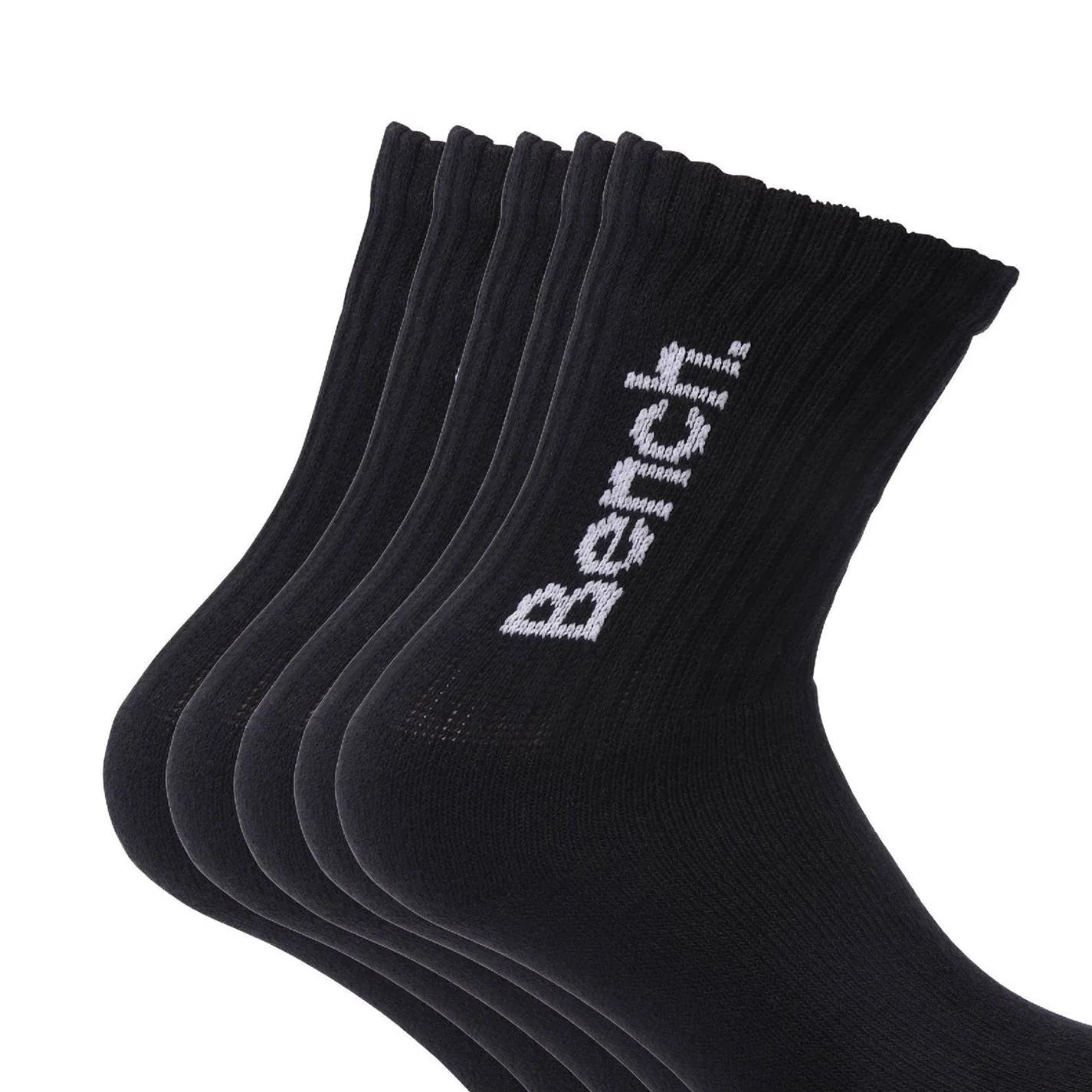 Black - Side - Bench Childrens-Kids Apollo Crew Socks (Pack of 5)