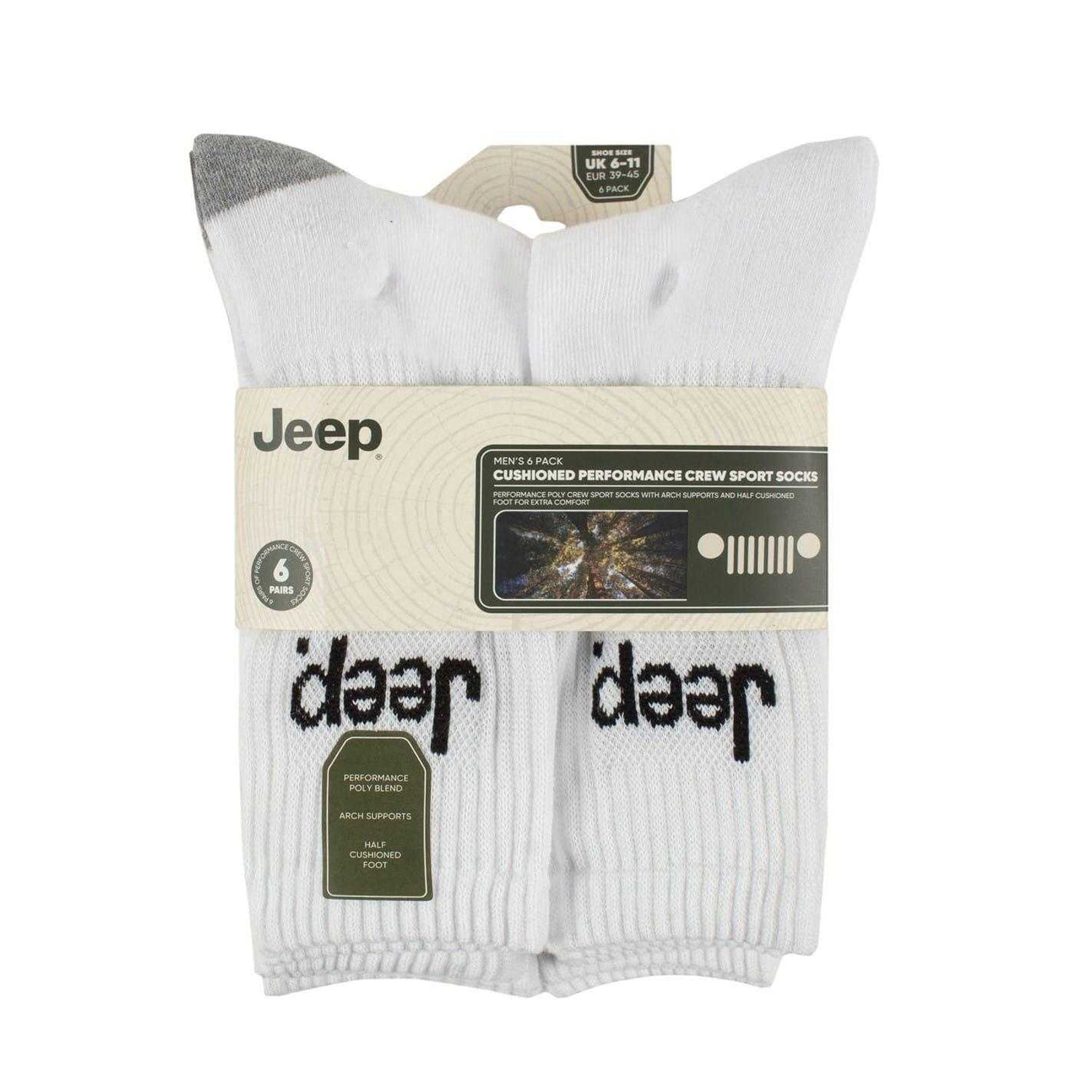 White - Back - Jeep Mens Contrast Crew Socks (Pack of 6)
