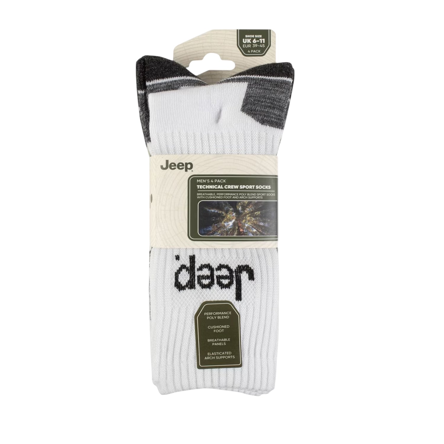 White - Side - Jeep Mens Contrast Crew Socks (Pack of 6)