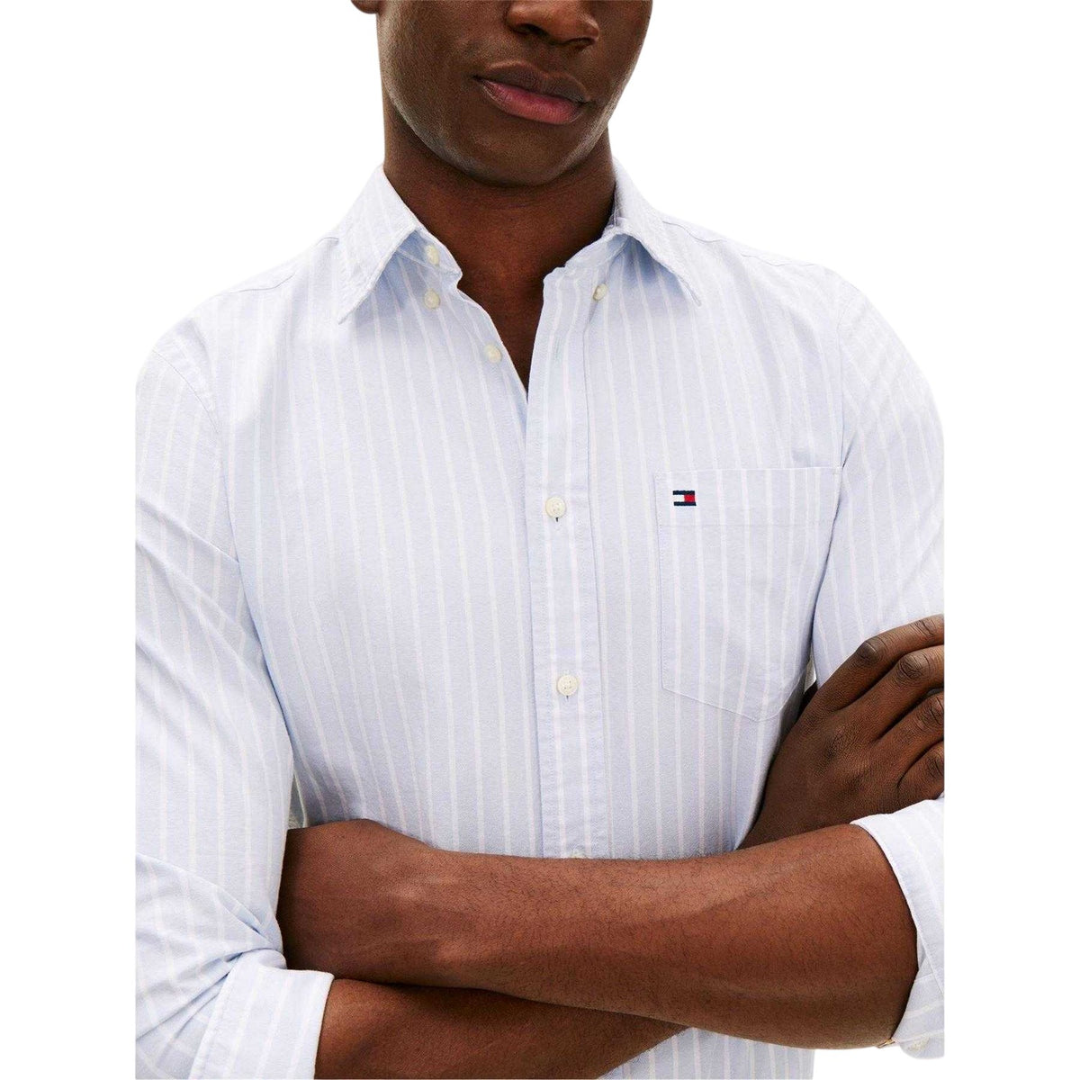 Breezy Blue-White - Side - Tommy Hilfiger Mens Striped Oxford Shirt