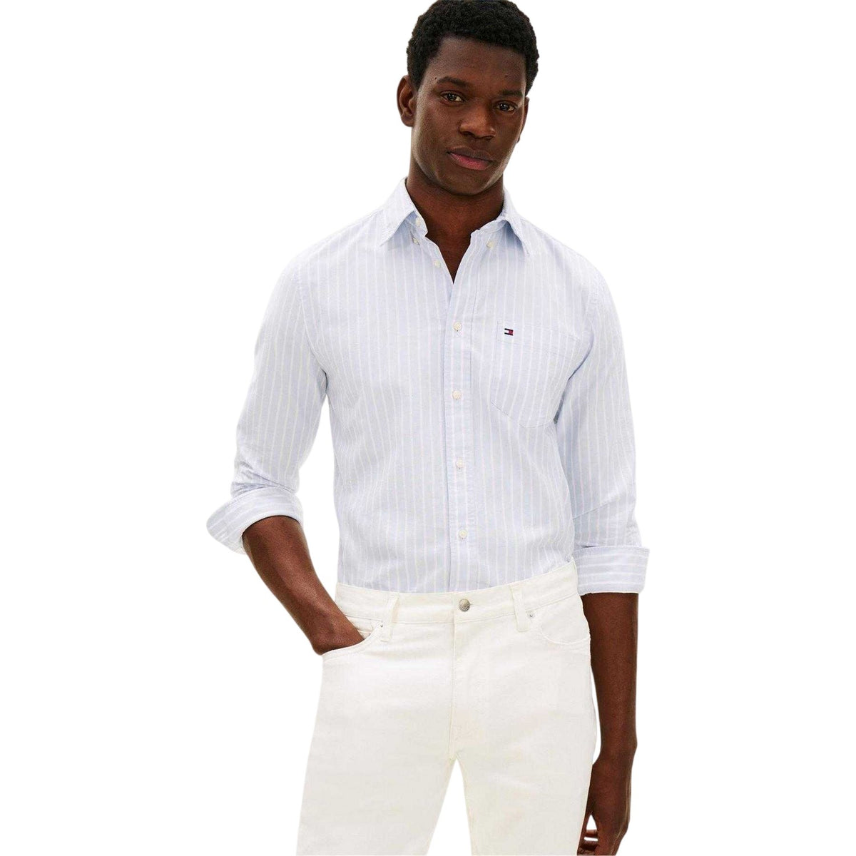 Breezy Blue-White - Lifestyle - Tommy Hilfiger Mens Striped Oxford Shirt
