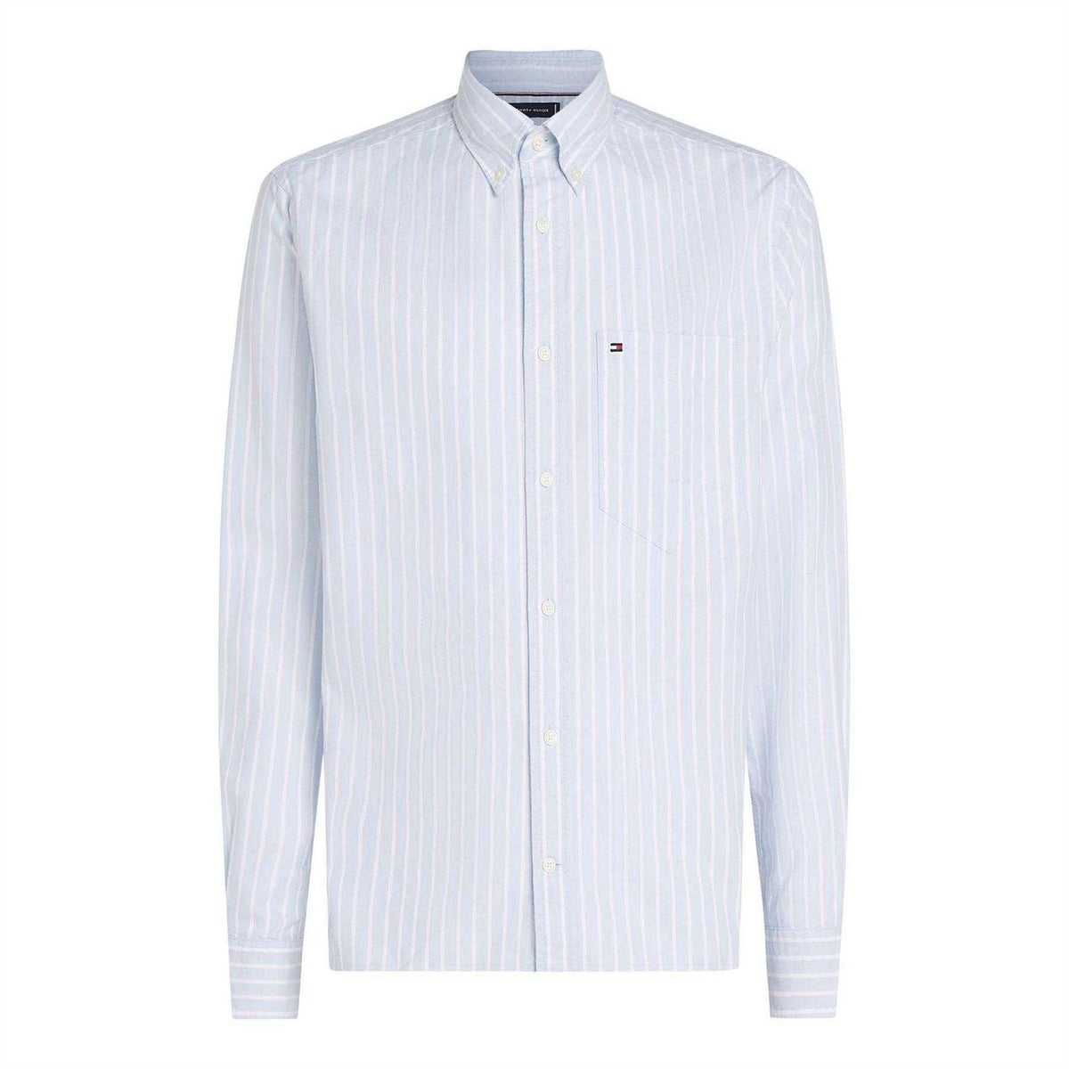 Breezy Blue-White - Front - Tommy Hilfiger Mens Striped Oxford Shirt