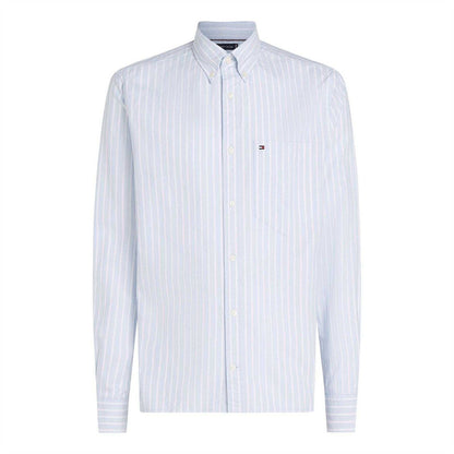 Breezy Blue-White - Front - Tommy Hilfiger Mens Striped Oxford Shirt