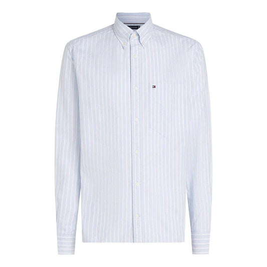 Breezy Blue-White - Front - Tommy Hilfiger Mens Striped Oxford Shirt