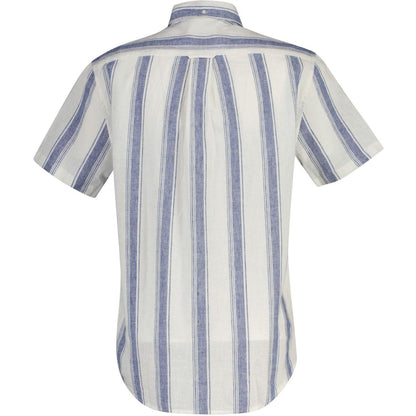 Vintage Blue Wash - Back - Gant Mens Striped Linen Short-Sleeved Shirt