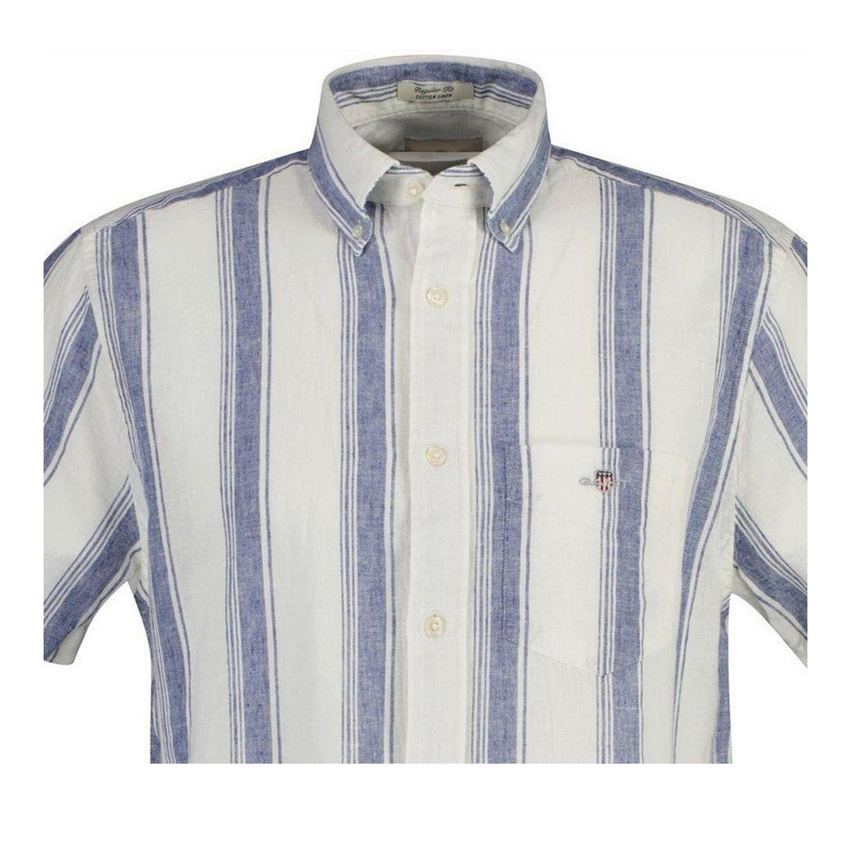 Vintage Blue Wash - Side - Gant Mens Striped Linen Short-Sleeved Shirt
