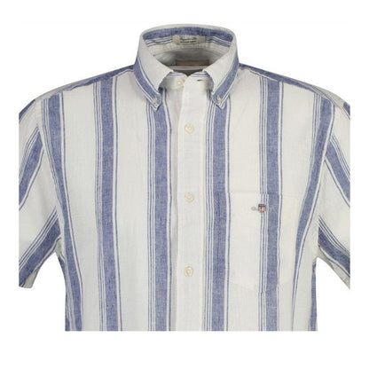 Vintage Blue Wash - Side - Gant Mens Striped Linen Short-Sleeved Shirt