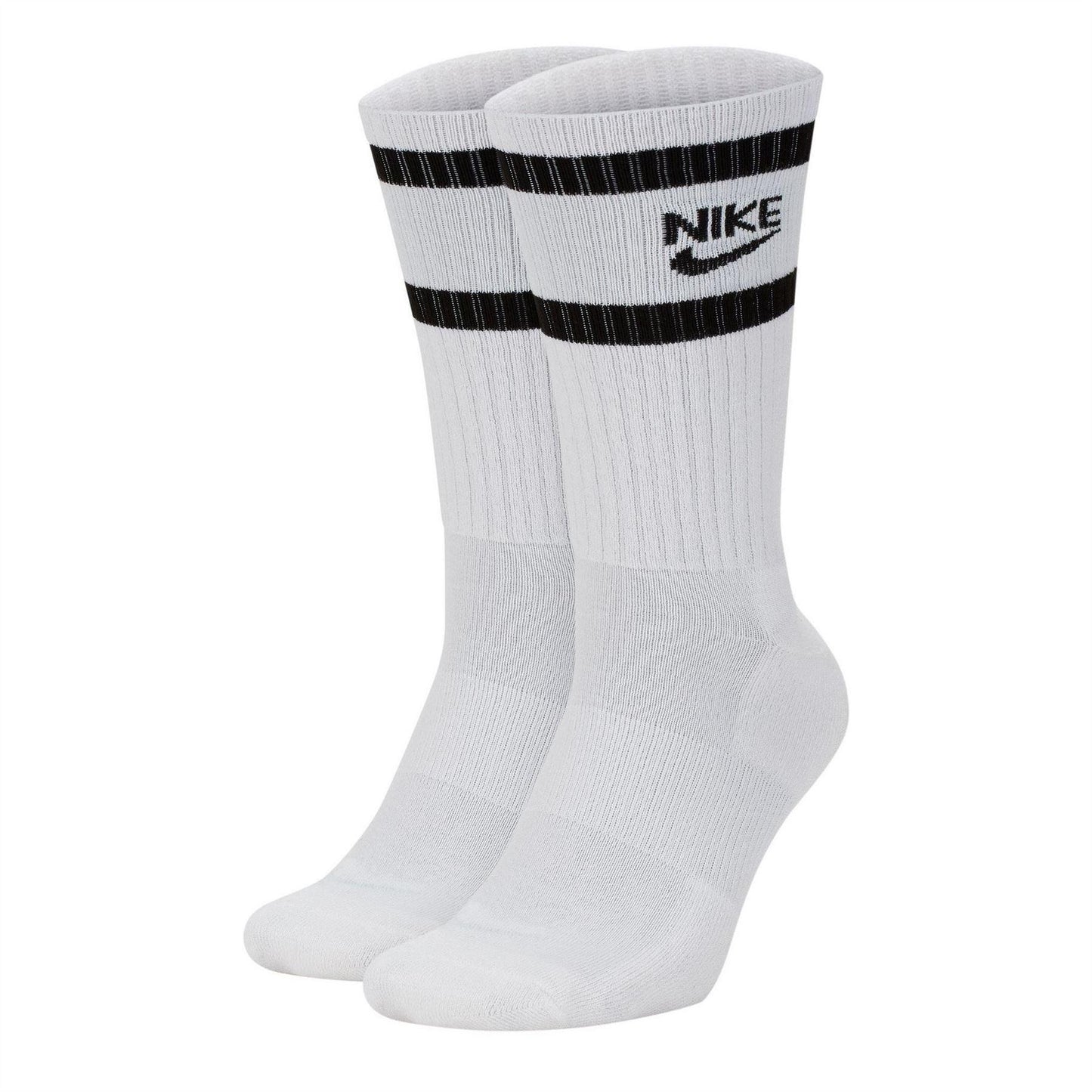 White-Black - Front - Nike Unisex Adult Heritage Embroidered Logo Crew Socks (Pack of 2)