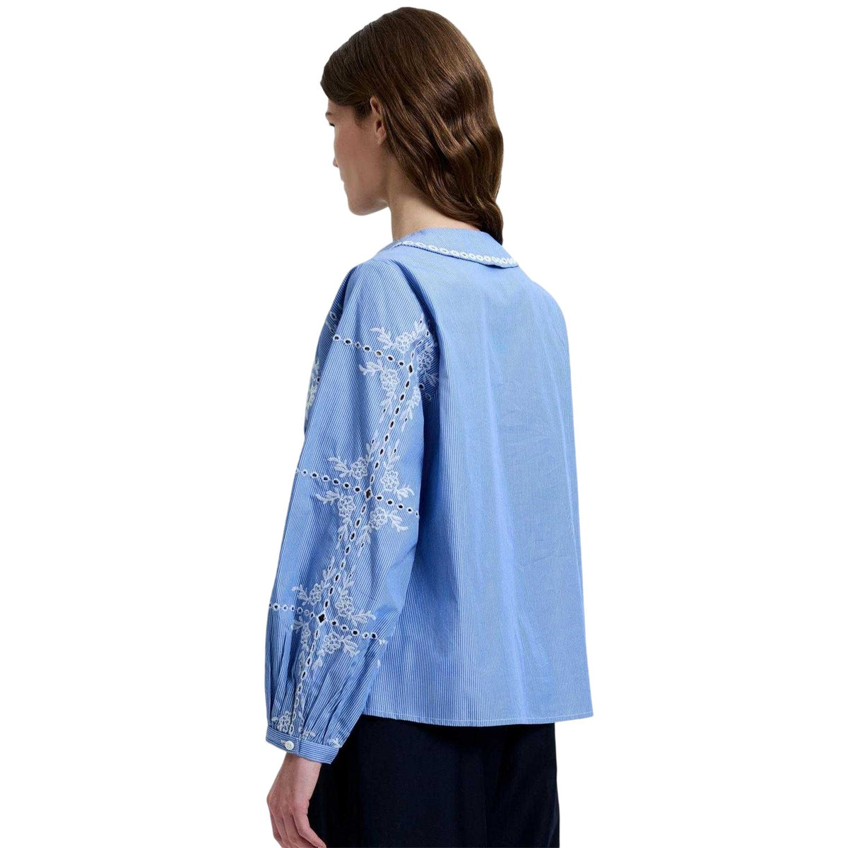 Blue-White - Back - French Connection Womens-Ladies Patterned Long-Sleeved Shirt
