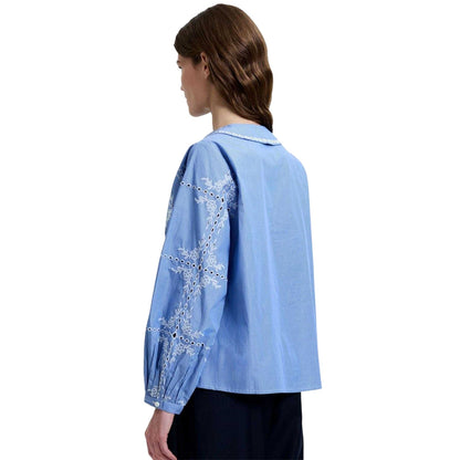 Blue-White - Back - French Connection Womens-Ladies Patterned Long-Sleeved Shirt