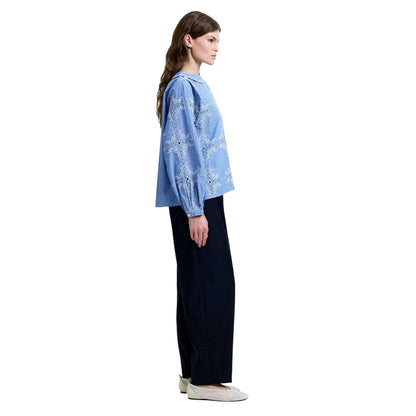 Blue-White - Side - French Connection Womens-Ladies Patterned Long-Sleeved Shirt