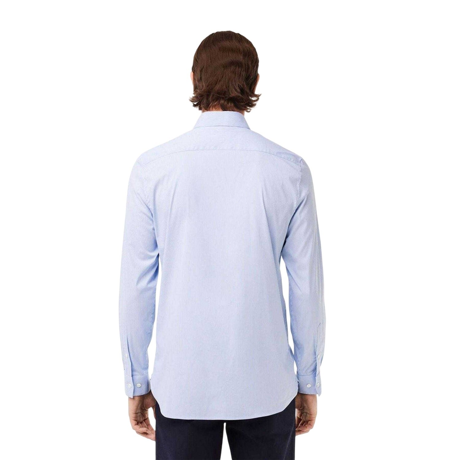 Light Blue - Back - Lacoste Mens Striped Slim Shirt