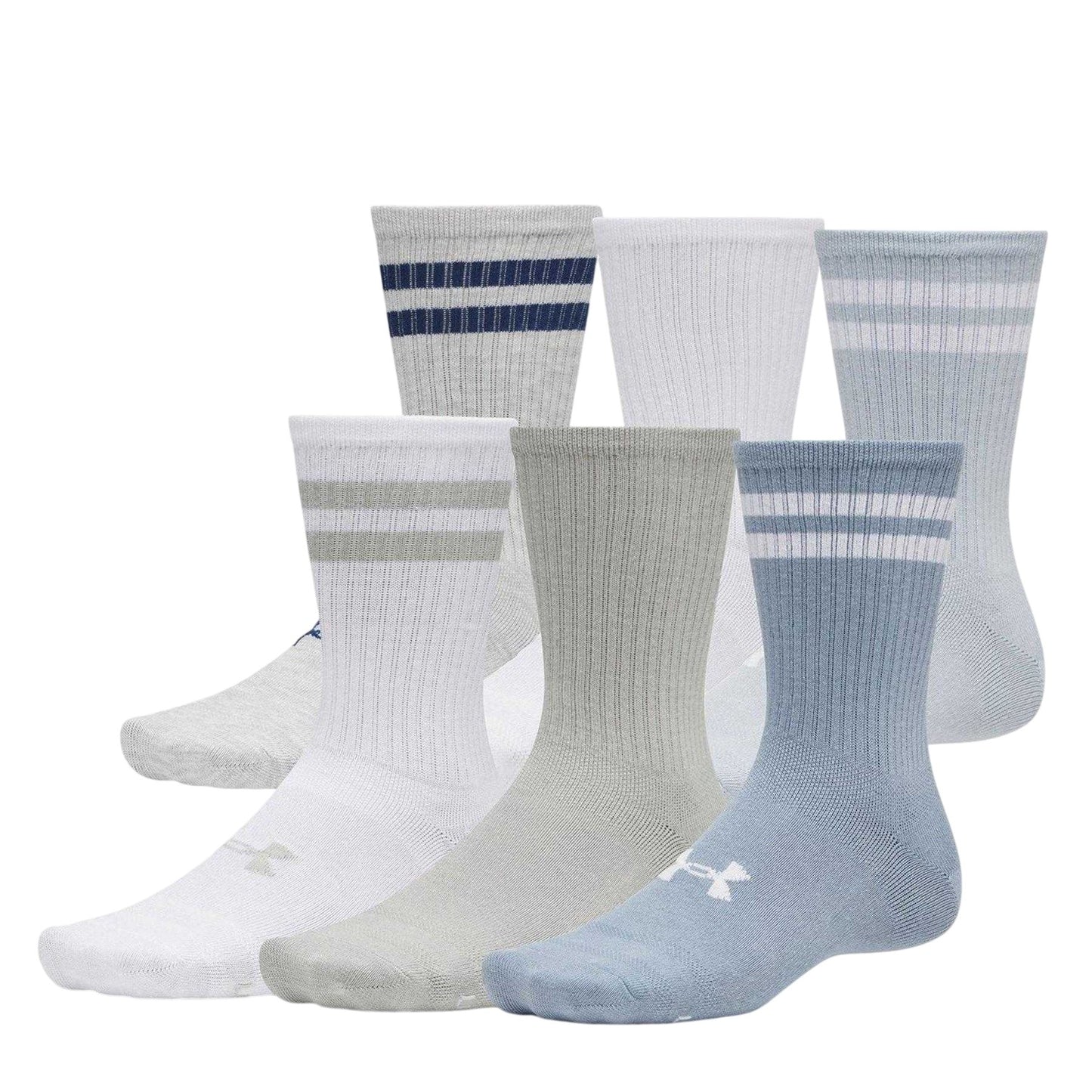 Grey-Blue - Front - Under Armour Unisex Adult Essential Logo Crew Socks (Pack of 6)