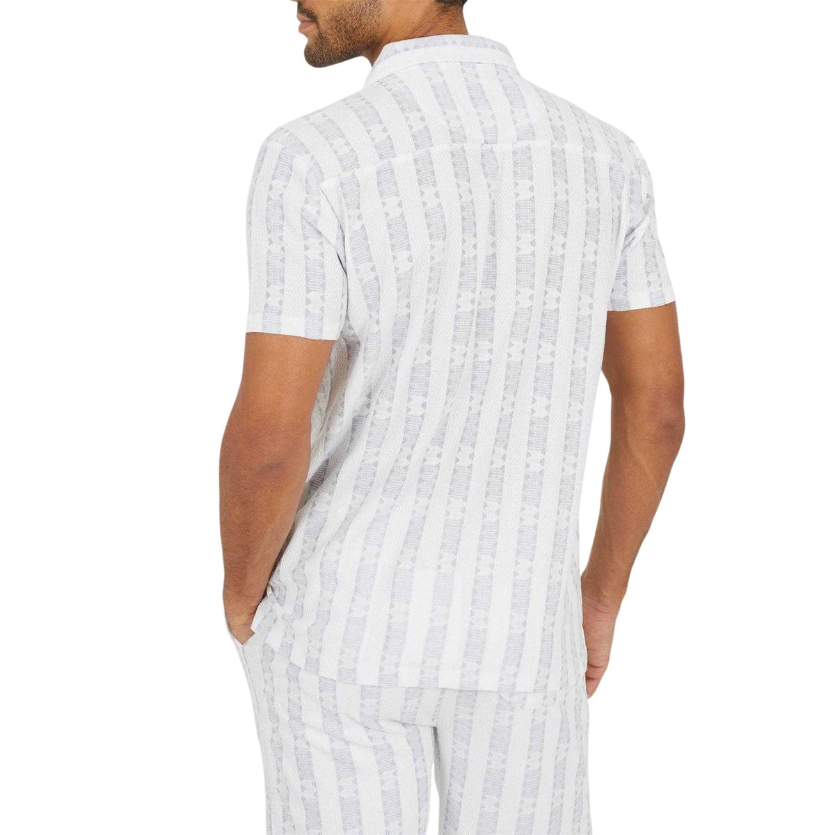White-Grey - Back - Brave Soul Mens Striped Open Collar Shirt