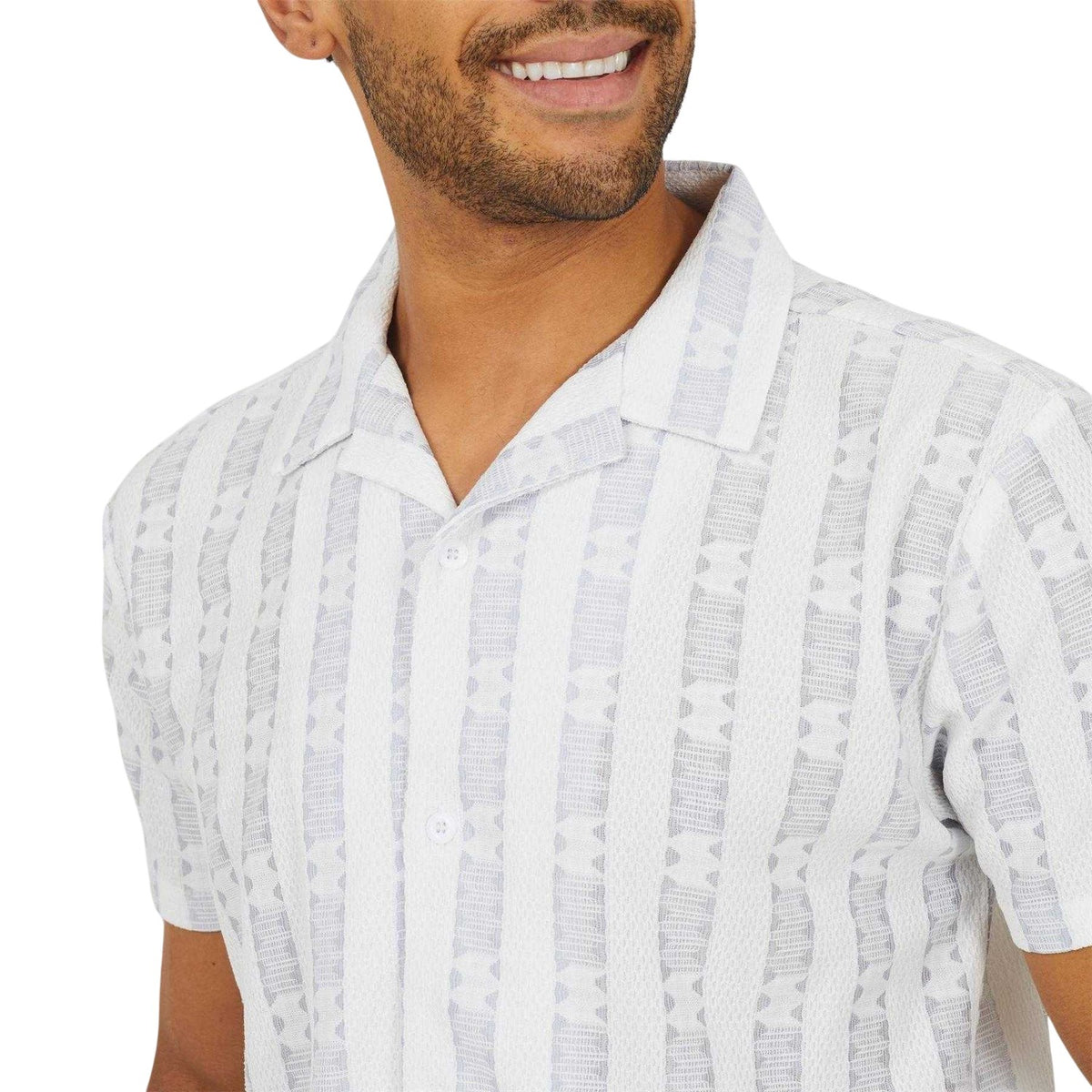 White-Grey - Side - Brave Soul Mens Striped Open Collar Shirt