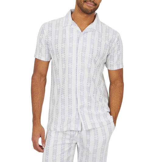 White-Grey - Front - Brave Soul Mens Striped Open Collar Shirt