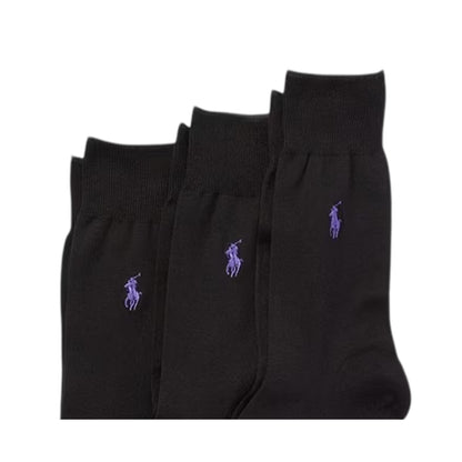 Black - Back - Ralph Lauren Unisex Adult Mercerised Cotton Crew Socks (Pack of 3)