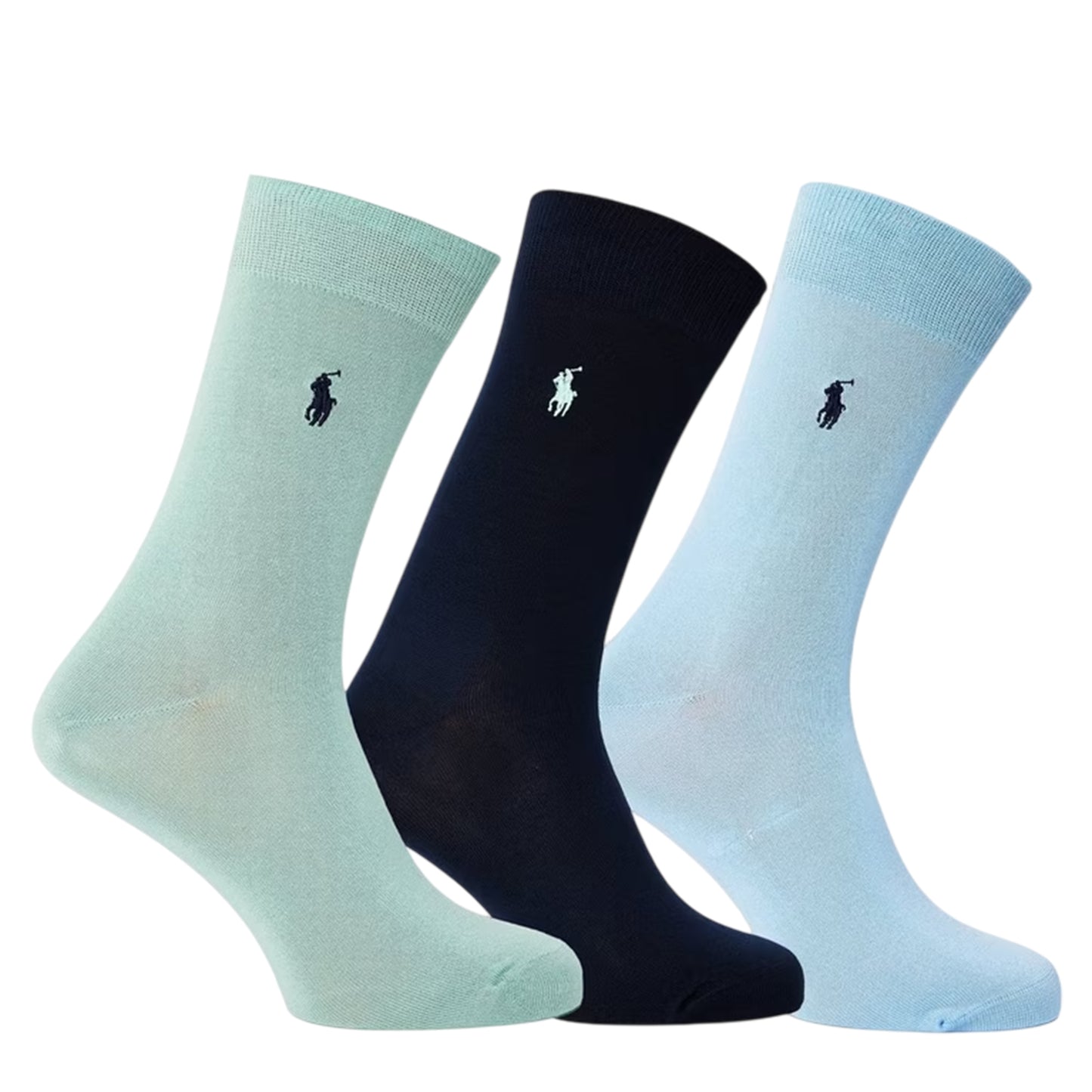 Blue-Navy - Front - Ralph Lauren Unisex Adult Mercerised Cotton Crew Socks (Pack of 3)