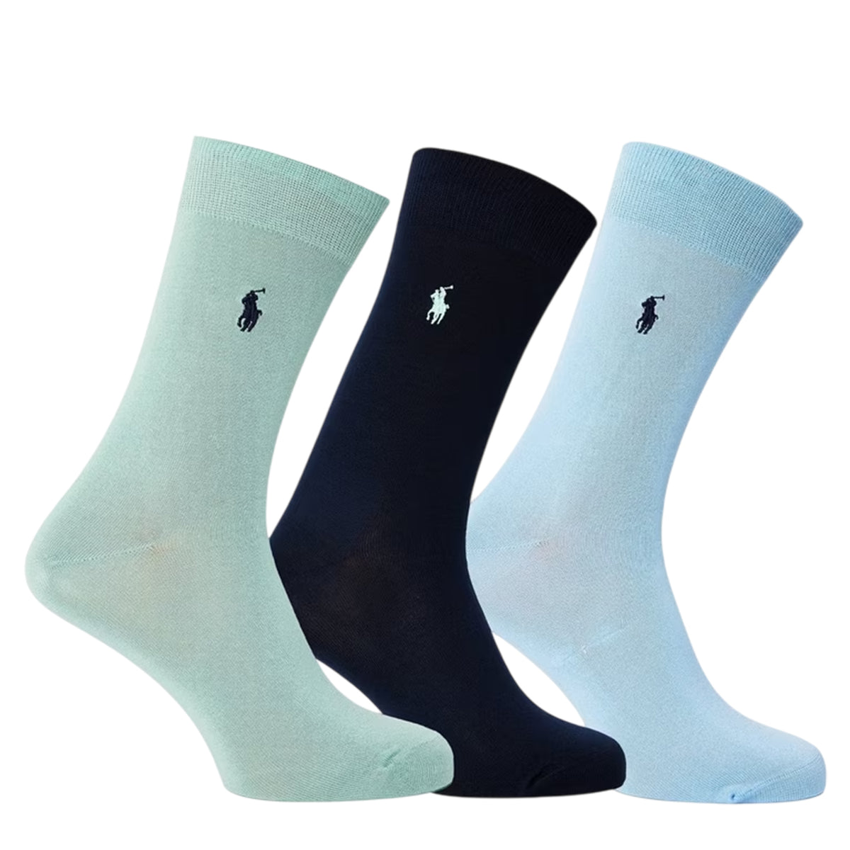 Blue-Navy - Front - Ralph Lauren Unisex Adult Mercerised Cotton Crew Socks (Pack of 3)