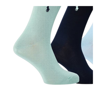 Blue-Navy - Back - Ralph Lauren Unisex Adult Mercerised Cotton Crew Socks (Pack of 3)