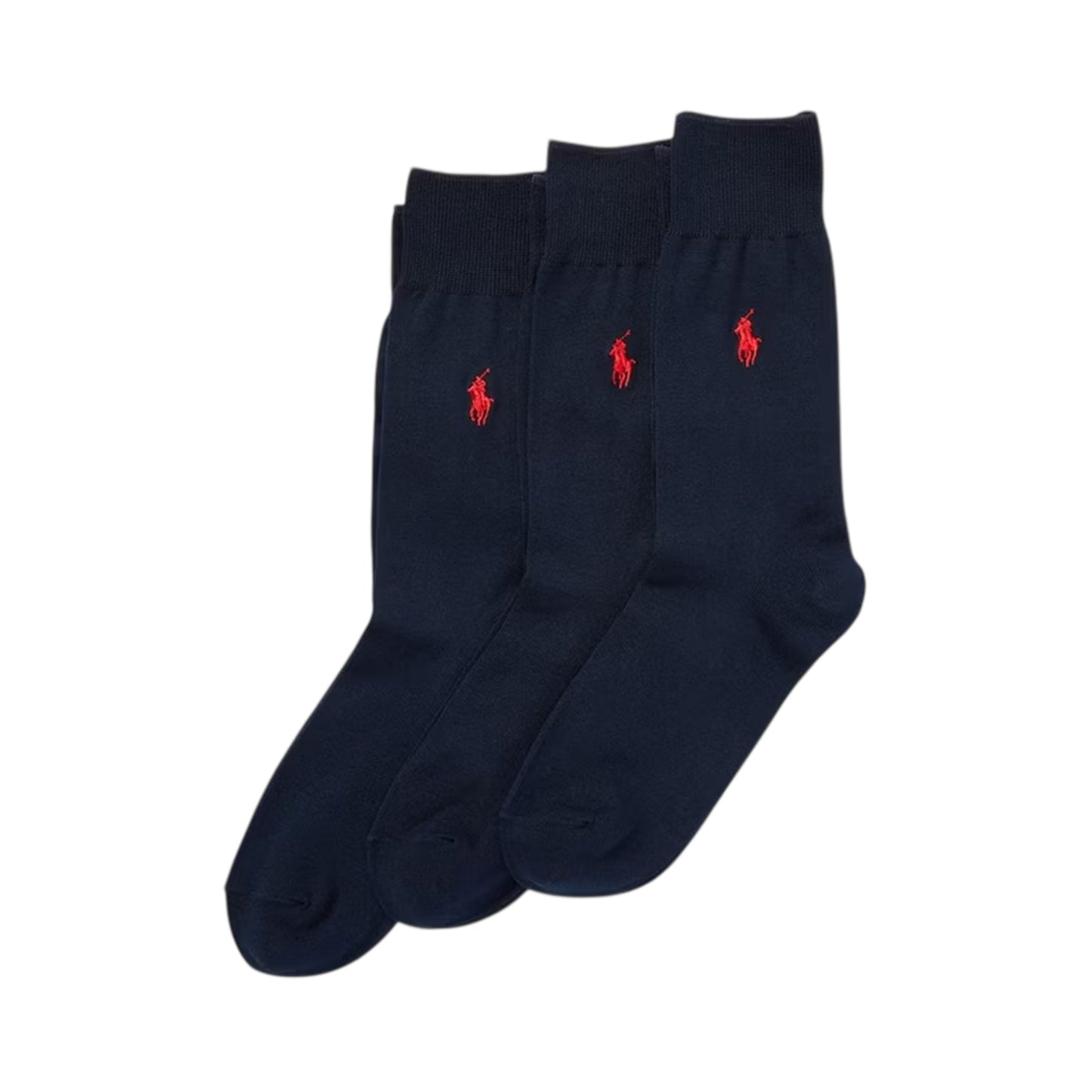 Navy - Front - Ralph Lauren Unisex Adult Mercerised Cotton Crew Socks (Pack of 3)