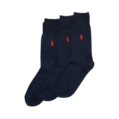Navy - Front - Ralph Lauren Unisex Adult Mercerised Cotton Crew Socks (Pack of 3)