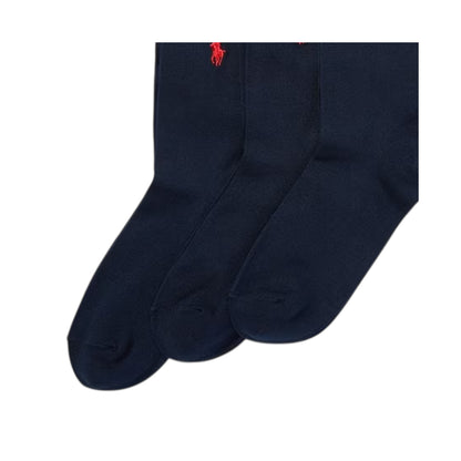 Navy - Back - Ralph Lauren Unisex Adult Mercerised Cotton Crew Socks (Pack of 3)