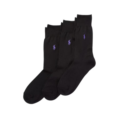 Black - Front - Ralph Lauren Unisex Adult Mercerised Cotton Crew Socks (Pack of 3)