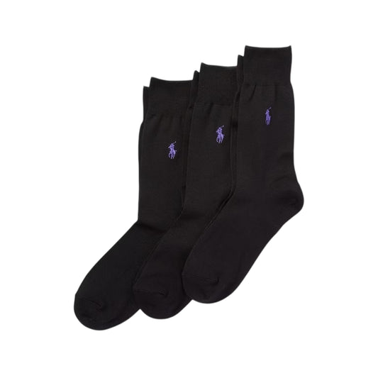 Black - Front - Ralph Lauren Unisex Adult Mercerised Cotton Crew Socks (Pack of 3)