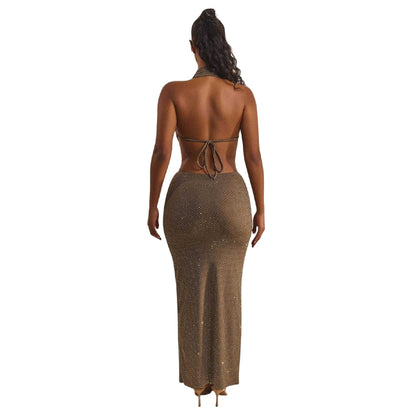 Brown - Lifestyle - Mars The Label Womens-Ladies Allie Embellished Maxi Dress