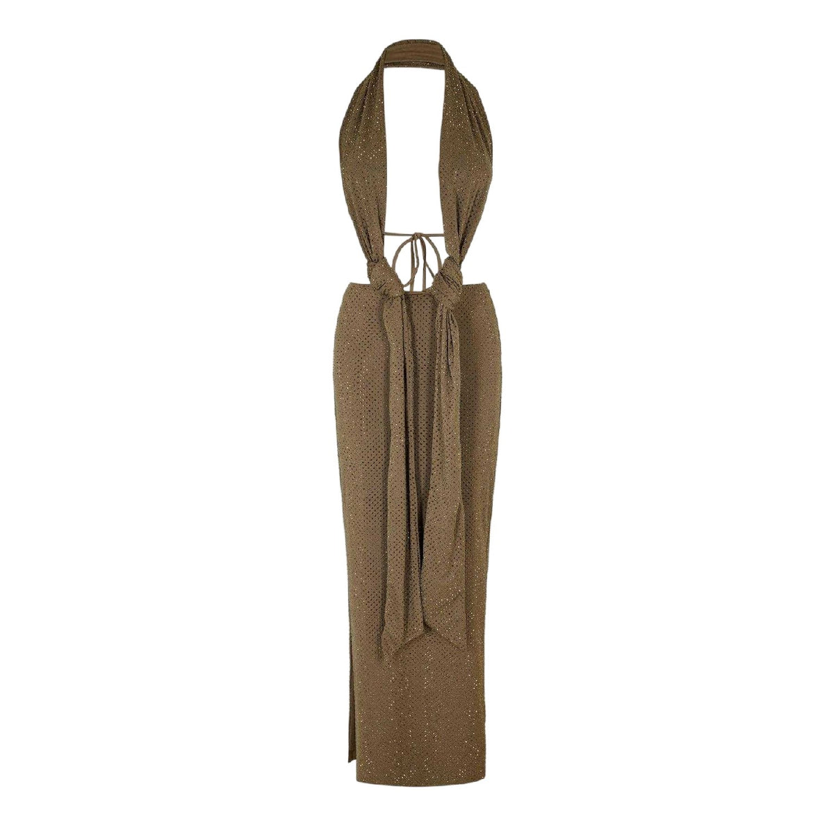Brown - Front - Mars The Label Womens-Ladies Allie Embellished Maxi Dress