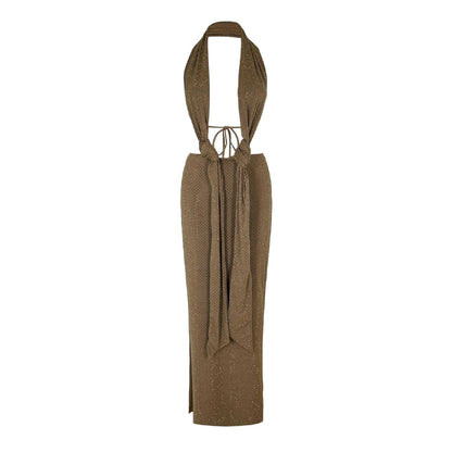 Brown - Front - Mars The Label Womens-Ladies Allie Embellished Maxi Dress
