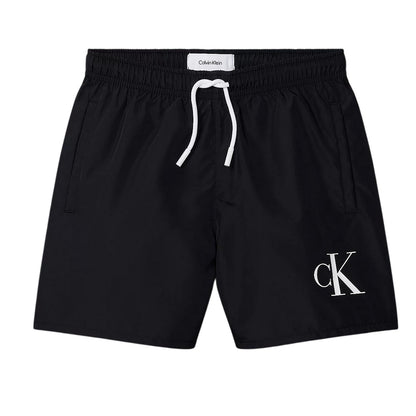 Black - Front - Calvin Klein Boys Monogram Slim Swim Shorts