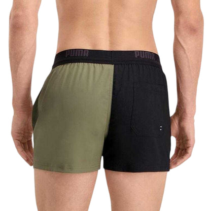Black-Khaki - Back - Puma Mens Colour Block Swim Shorts