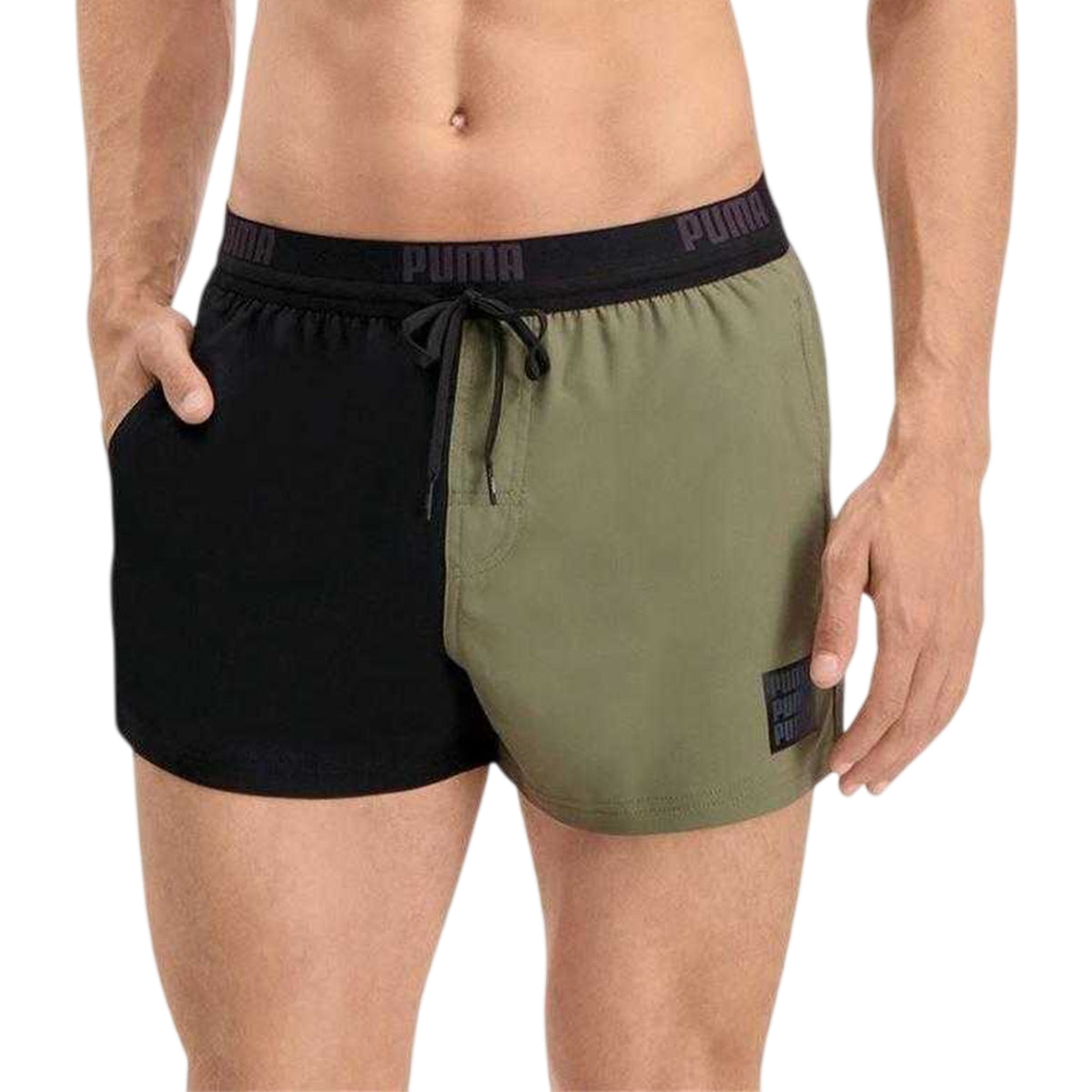Black-Khaki - Front - Puma Mens Colour Block Swim Shorts