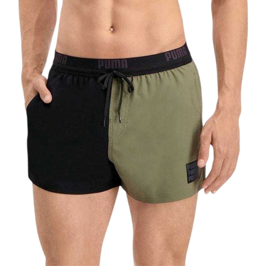 Black-Khaki - Front - Puma Mens Colour Block Swim Shorts