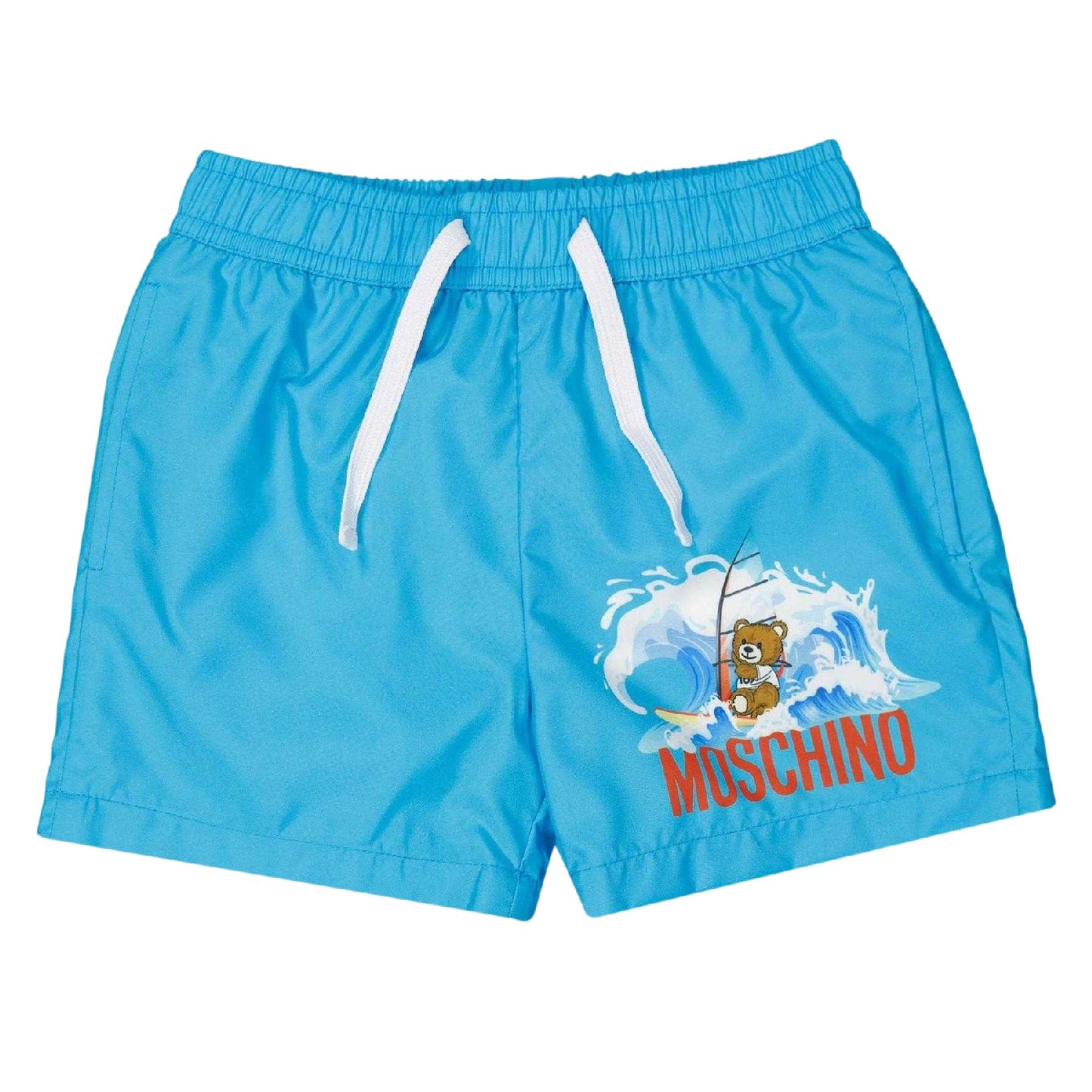 Blue - Front - Moschino Childrens-Kids Bear Quick Dry Relaxed Fit Swim Shorts