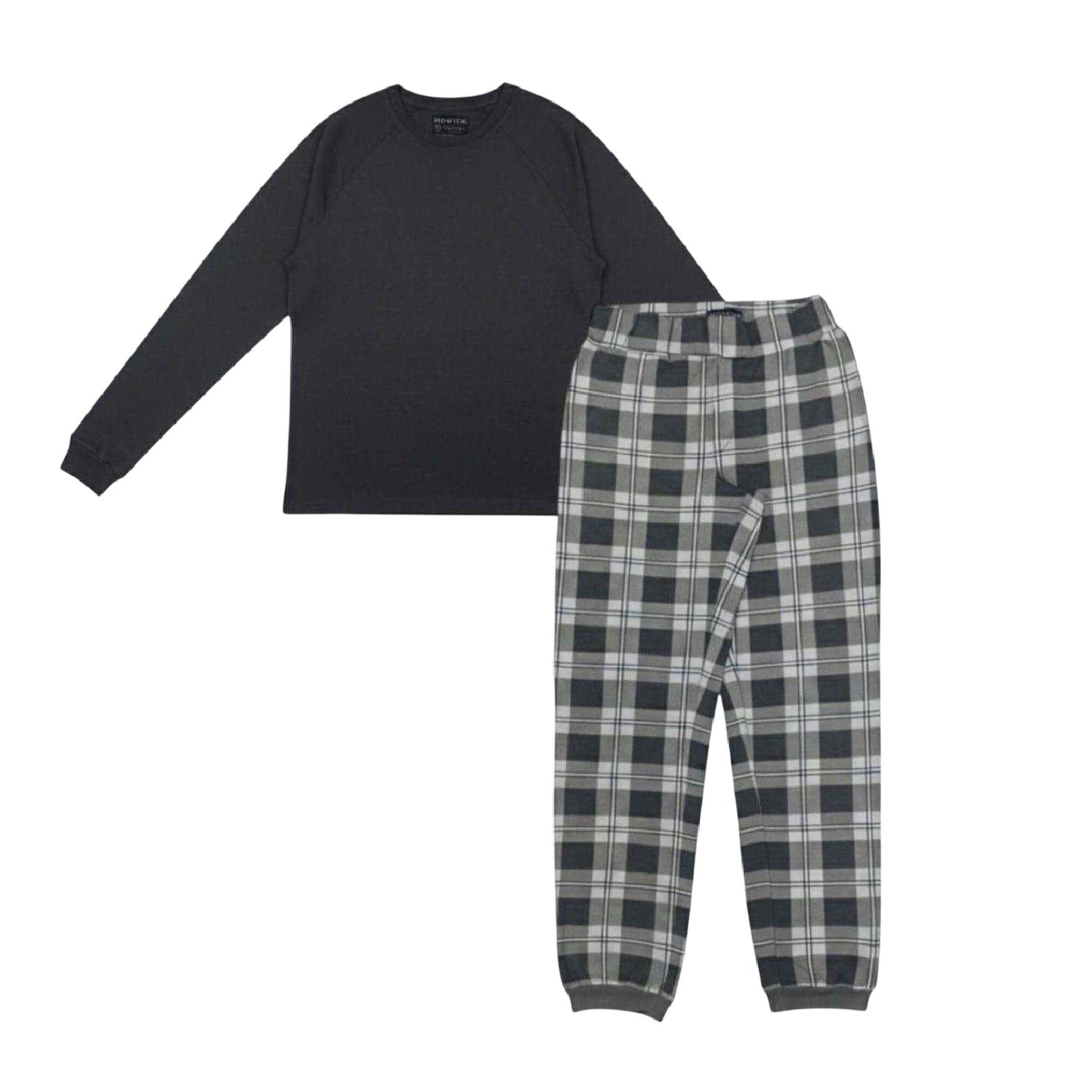 Charcoal - Front - Howick Mens Checked Long Pyjama Set