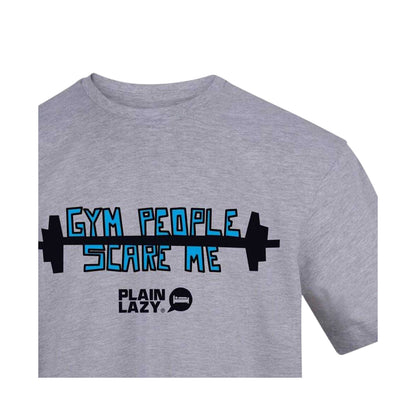 Grey - Side - Plain Lazy Mens Gym People Scare Me Printed T-Shirt